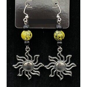 Handmade Sun with Yellow & Black Glass Bead Earrings by Neanie-Bot